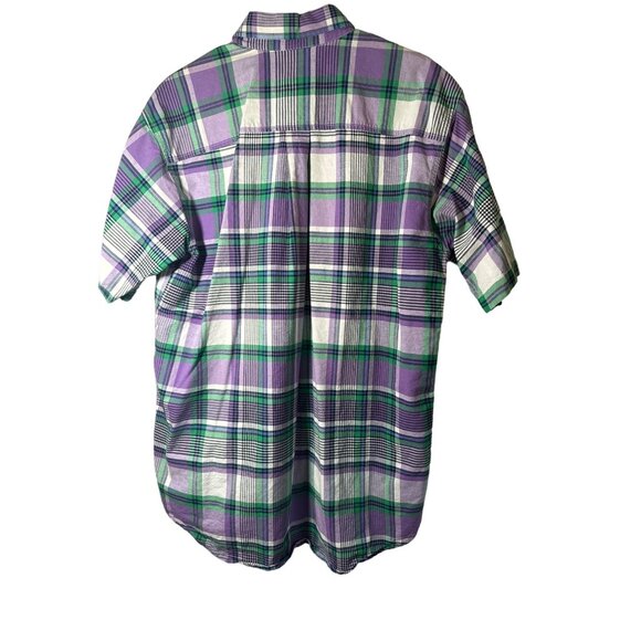 Cinch Men's Plaid Short Sleeve Shirt Size M Cotton Purple & Green - Picture 2 of 4